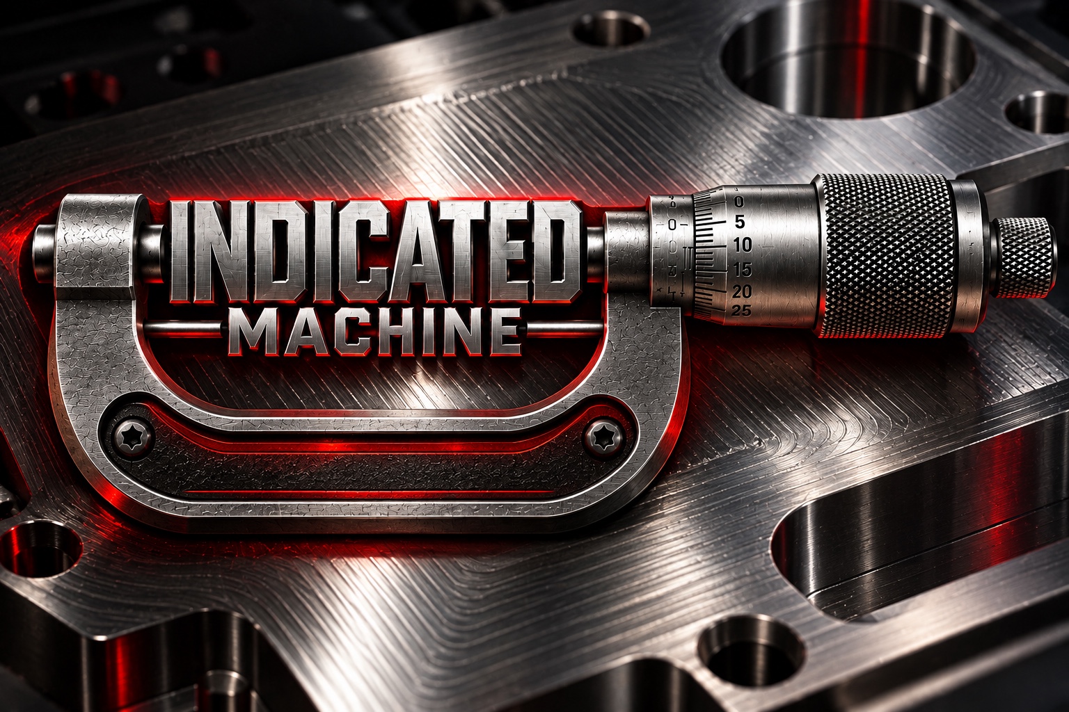Indicated Machine micrometer emblem on a machined metal component